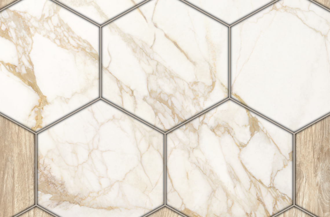 Close-up of ceramic tile with intricate design, showcasing its durability and aesthetic appeal for home or commercial spaces.